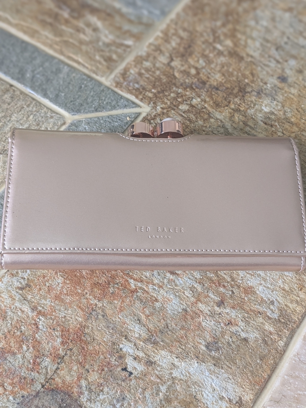 Ted Baker London Honeyy Patent Rose Gold Clutch Wallet